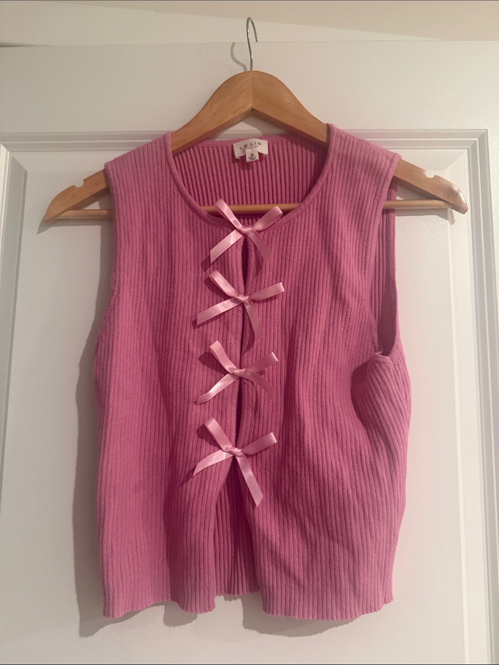 Le Lis Pink Ribbed Tank with Front Bow Ties